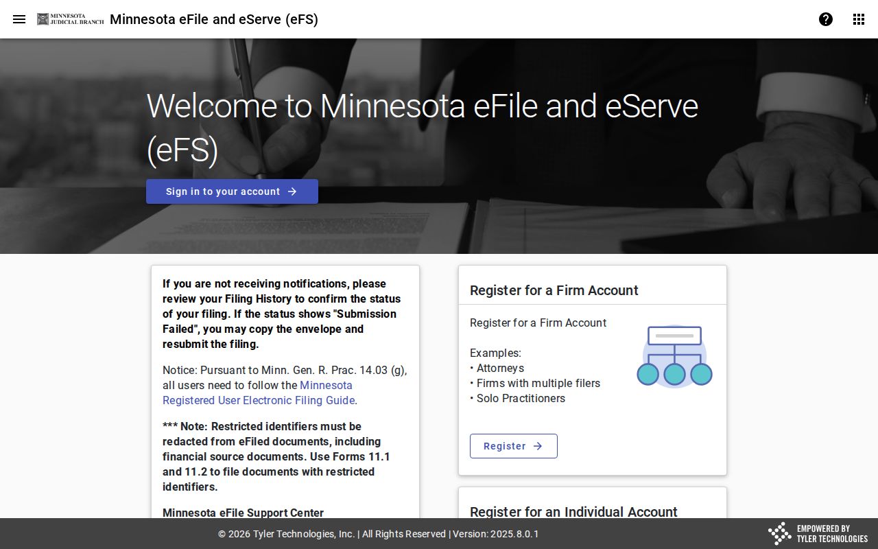 Chippewa County docket search reference showing the Minnesota eFS portal