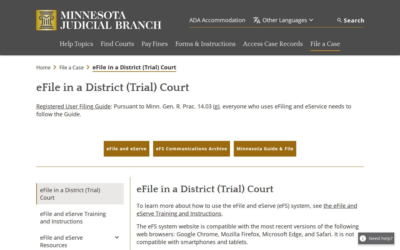 Chippewa County case search reference for Minnesota eFile and eServe
