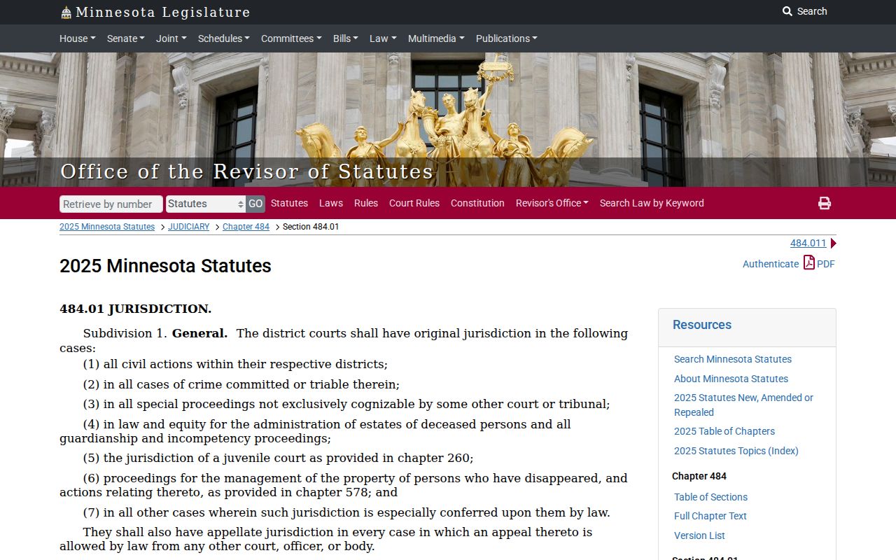Chippewa County civil court docket reference for Minnesota district court jurisdiction