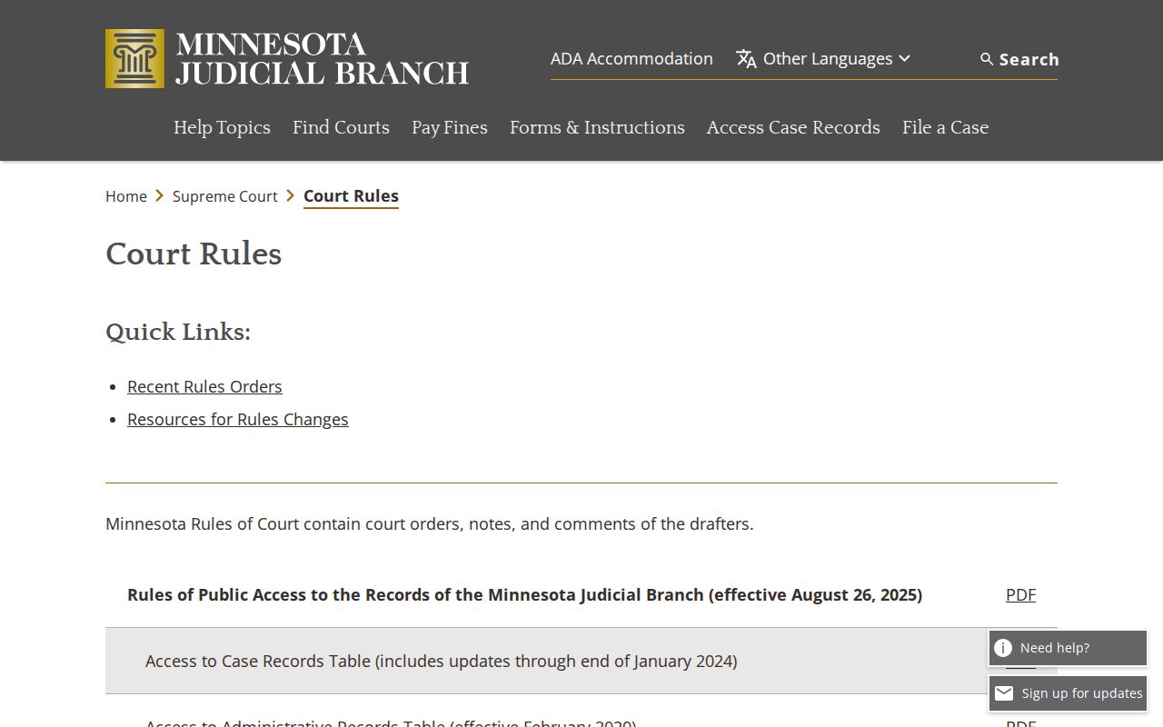 Chippewa County court case records reference for Minnesota public access rules