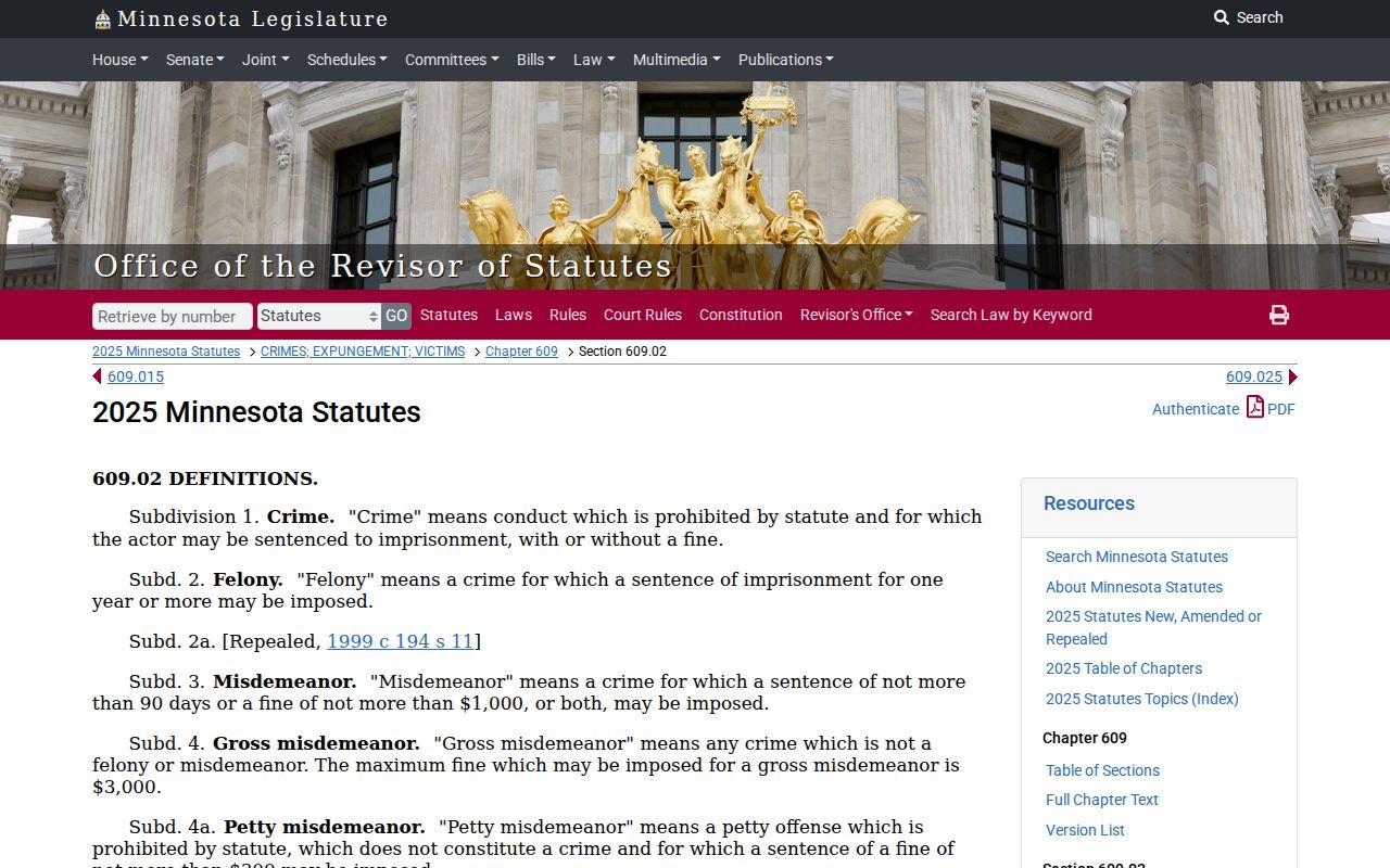 Chippewa County criminal court docket reference for Minnesota criminal classifications