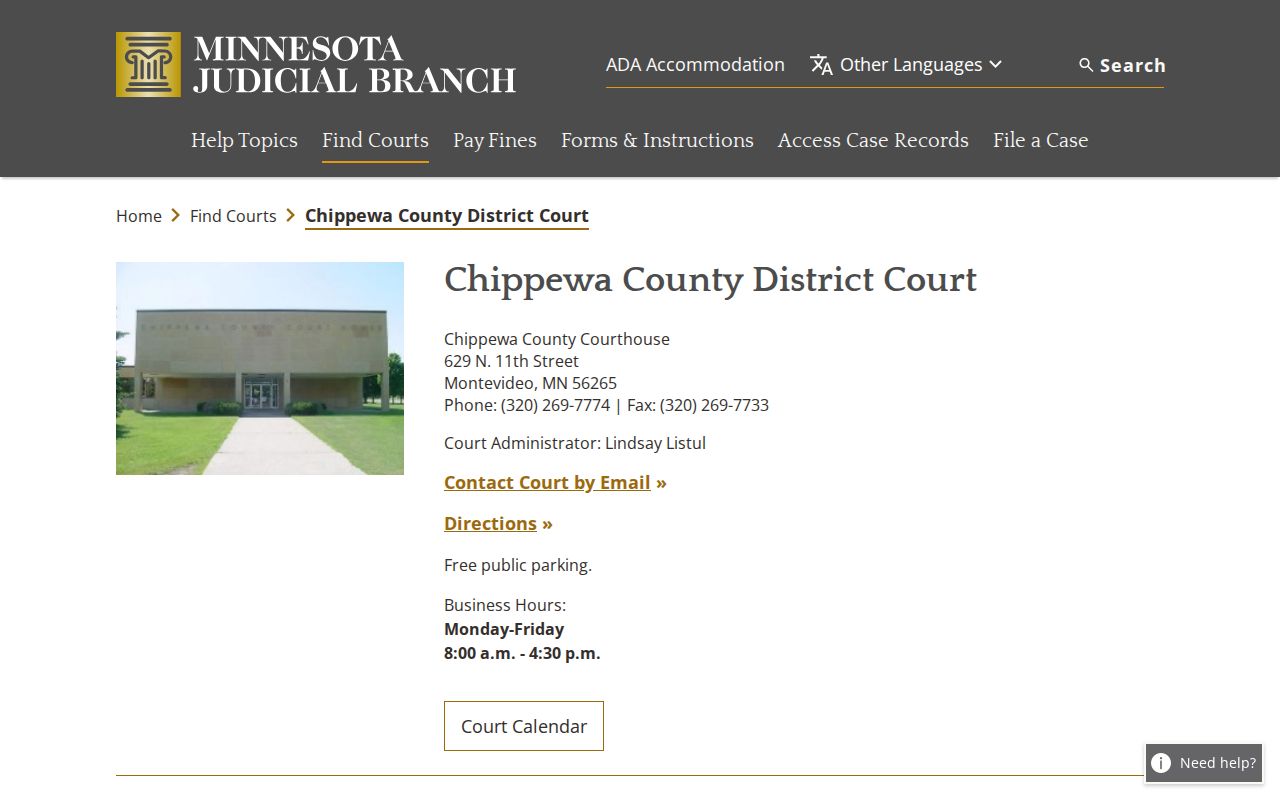 Chippewa County District Court official contact and calendar information