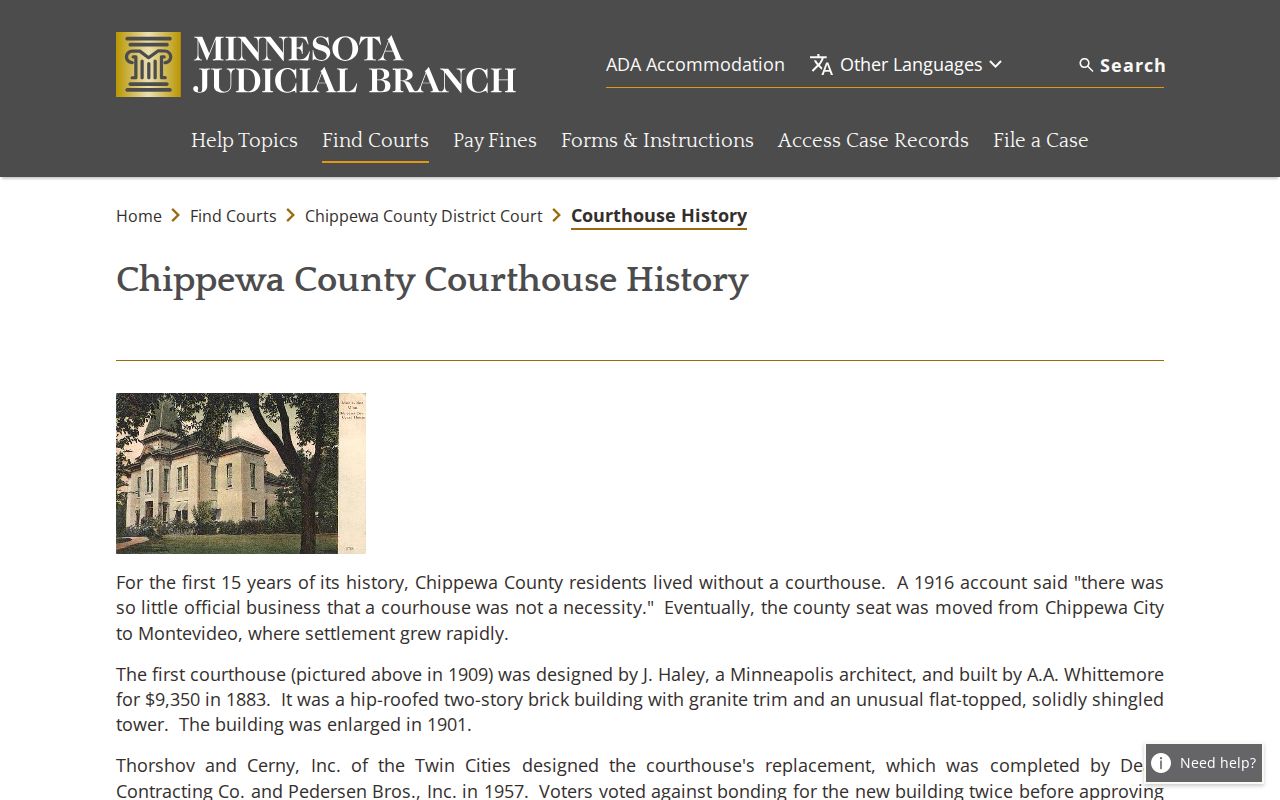 Chippewa County courthouse history and court records information