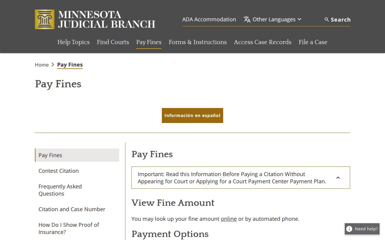 Chippewa County traffic court reference for Minnesota Court Payment Center payments